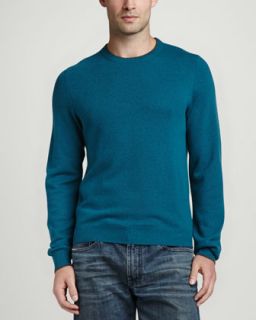 Mens Contrast Tipped Cashmere Pique Sweater, Green   Green (SMALL)
