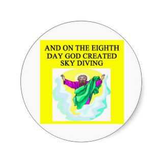 god created sky diving round stickers