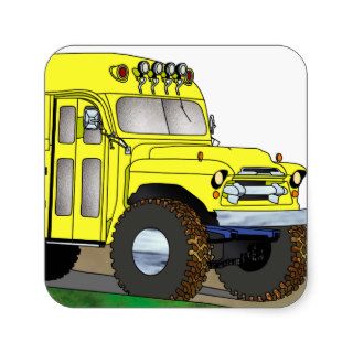 57 Chevrolet Off Road 4X4 School Bus Square Sticker
