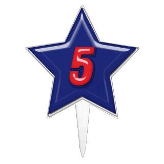 Shiny Red on Shiny Blue Star Number 5 Star Cake Toppers