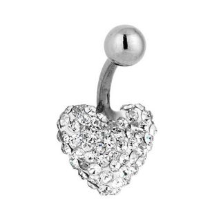 Red Herring Pave crystal heart belly bar