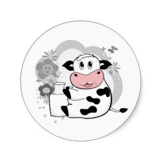 Cow drinking milk round sticker