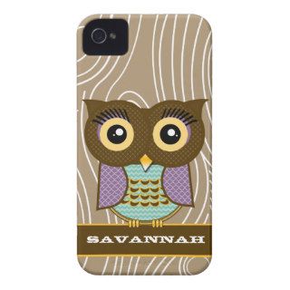 Yellow Eyes Owl Faux Wood Grain Choose Colors Case Mate iPhone 4 Case