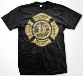 September 11th Firefighters Emblem, 10 Years Never Forget Mens T shirt, 9 11 Memorial Mens Tee Shirt Clothing