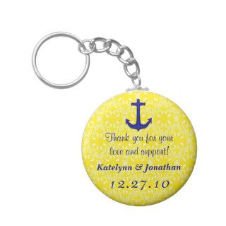 Navy Blue Anchor on Yellow Wedding Favor Key Ring Key Chains