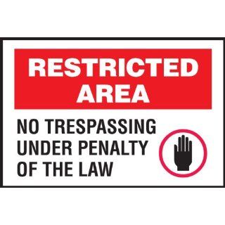 Brady 95474 Plastic, 10" X 14" Restricted Area Sign Legend "No Trespassing Under Penalty Of Law (W/Picto)" Industrial Warning Signs