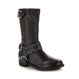 Faith Black leather eyelet studded buckle trim boots