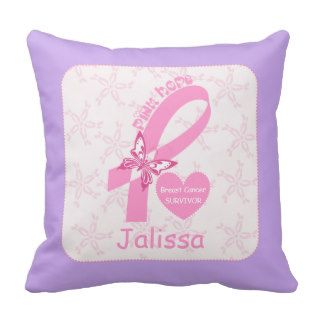 Pink Ribbon Breast cancer survivor & purple border Throw Pillow