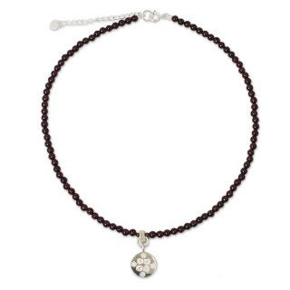 Garnet pendant necklace, 'Lucky Charm'   Garnet and Sterling Silver Choker Jewelry