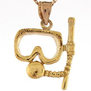10k Real Yellow Gold 2.2cm Diver Scuba Snorkling Charm Pendant Jewelry