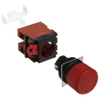 Omron A22E S 02 Emergency Stop Operation Unit and Switch, Screw Terminal, IP65 Oil Resistant, Non Lighted, Push Lock Turn Reset Operation, Red, 30mm Diameter, Double Pole Single Throw Normally Closed Contacts Electronic Component Pushbutton Switches Indu
