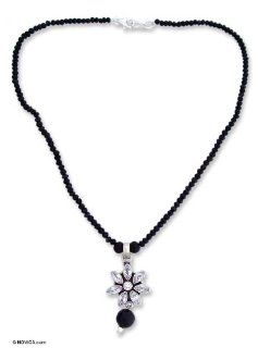 Quartz and onyx pendant necklace, 'Night Light' Novica Jewelry
