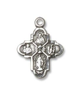 Childrens Boys Very Small Sterling Silver 4 way Medal with First Commmunion Chalice Center with 18" Sterling Silver Chain in Gift Box. St. Christopher, St. Joseph, Jesus, Miraculous Medal (St. Mary). All the Protection You Need. The Four Way Medal Mos