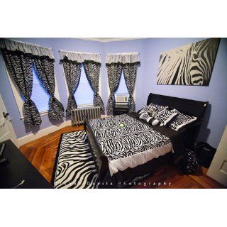 New Black and White Zebra 7Pcs Full Size Flock Satin Comforter Set   Full Zebra Flocking Bedding