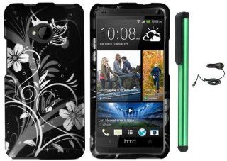 HTC One (M7) Combination   Premium Art Design Protector Hard Cover Case / Car Charger / 1 of New Assorted Color Metal Stylus Touch Screen Pen (Black Silver 2D Metal Skulls) Cell Phones & Accessories