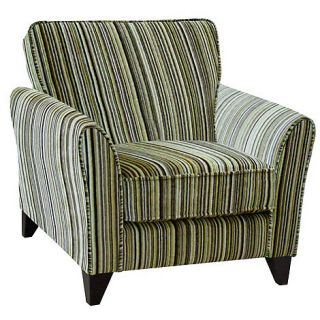 Lime green striped Fyfield Salsa armchair with dark wood feet