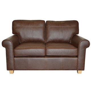 Small brown buffalo leather Oban sofa with light wood feet