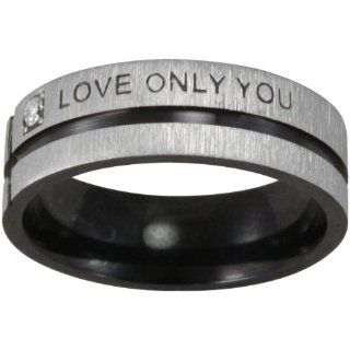 Black Tone Stainless Steel "Love Only You" Cubic Zirconia Band Ring Dahlia Jewelry