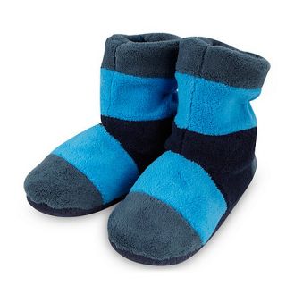 bluezoo Boys blue striped fleece slipper boots