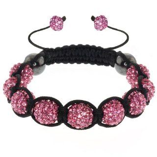 Fully Iced Out Hip Hop Pave 9 Pink Disco Ball Adjustable Bracelet Jewelry
