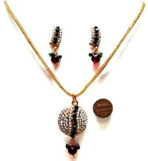 Burgundy Green Color Faux Garnet Emerald Golden Look 34 gm 3 Pcs Bollywood Necklace Earring Set Tribal set Bargains Women India Indian Bollywood Fashion Jewelry Accessories Z Others BSYGYA Jewelry