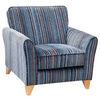 Teal blue striped Fyfield Salsa armchair with light wood feet
