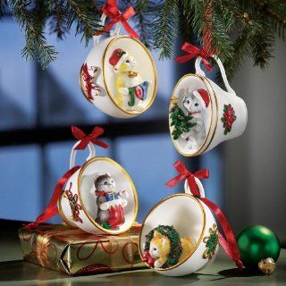 4 Cats In Tea Cups Christmas Ornaments By Collections Etc   Decorative Hanging Ornaments
