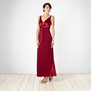 Pearce II Fionda Designer dark red diamante buckled maxi dress