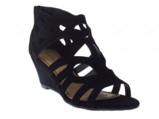 Matthew 08 Womens Cut out Wedge Sandals Black Shoes