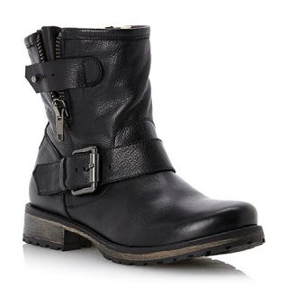 Dune Black leather promey side zip leather ankle biker boots