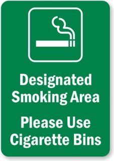 Designated Smoking Area   Please Use Cigarette Bins (with Graphic) Plastic Sign, 10" x 7"  Yard Signs  Patio, Lawn & Garden