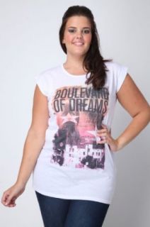 Yoursclothing Womens Plus Size White "boulevard Of Dreams" Print T shirt With Tu Athletic T Shirts