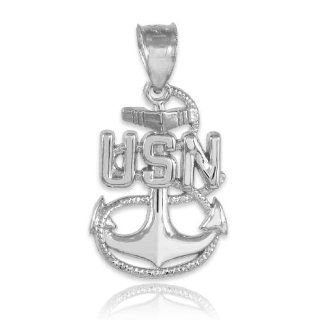 US Navy 14k White Gold Fouled Anchor Pendant Jewelry