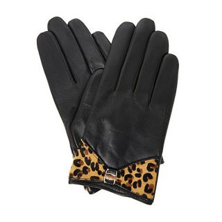 Dune Black illow leopard print bow detail leather glove