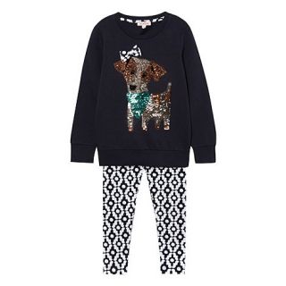 bluezoo Girls navy sequinned dog sweat top