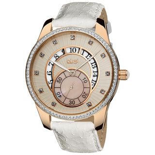 Burgi Women's Stainless Steel Mother of Pearl Leather Strap Date Watch Burgi Women's Burgi Watches