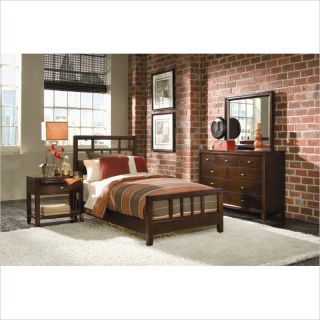 American Drew Tribecca Modern Wood Slat Bed 4 Piece Bedroom Set in Root Beer Finish   912 32XR PKG4