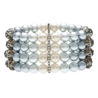 Carolee Silvertone Faux Pearl and Crystal 4 row Stretch Bracelet Fashion Bracelets