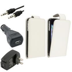 White Leather Case/ Black Chargers/ Cable for Apple iPhone 4/ 4S BasAcc Cases & Holders