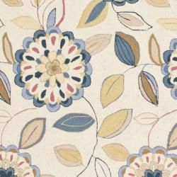 Hand hooked Floral Garden Ivory/ Blue Wool Rug (5'3 x 8'3) Safavieh 5x8   6x9 Rugs
