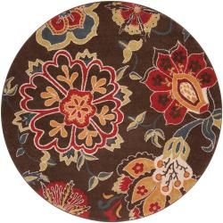 Meticulously Woven Contemporary Brown Floral Kosmik Rug (6'7 Round) Round/Oval/Square