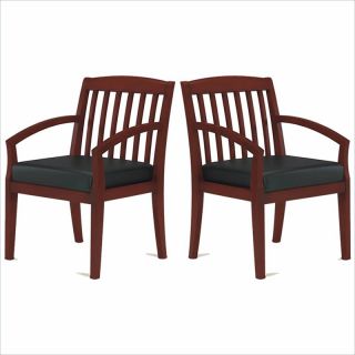 Mayline Mercado Genuine Black Leather Seat & Slat Back Solid Medium Cherry Wood Chair (Set of 2)   VSC3ABMEC