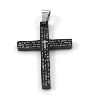 New Stainless Steel The Serenity Prayer Black Cross Pendant With English Scripture & Free Chain   Length 23.6" + UK Shipped Within 24hrs Of Order Placed + Gift Packaging Included Jewelry