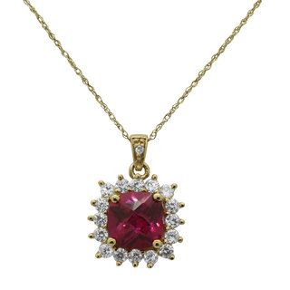 Jenne 14k Gold over Silver Created Ruby and CZ Necklace Gemstone Necklaces