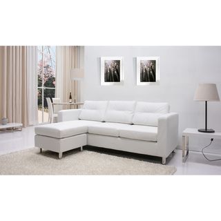 Detroit White Convertible Sectional Sofa and Ottoman Set Living Room Sets