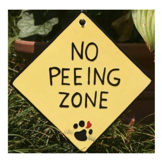 Ceramic Yard Sign For Dogs and Dog Owners, No Peeing Sign written on yellow (click here to see other choices)  Clean Up After Your Dog Sign  Patio, Lawn & Garden