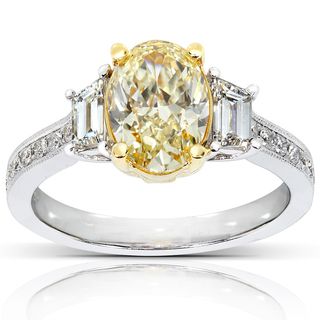 Annello 18k Gold 2 2/5ct TDW Certified Yellow Oval Diamond Ring (G H, VS) Annello One of a Kind Rings