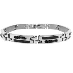 Stainless Steel and Black CZ Men's Link Bracelet Men's Bracelets