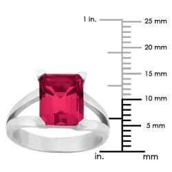 10k Gold Emerald cut Synthetic Ruby Contemporary Split Shank Ring Gemstone Rings