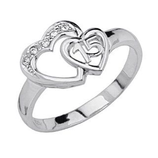 .925 Sterling Silver CZ Sweet 15 Heart Womens Ring The World Jewelry Center Jewelry